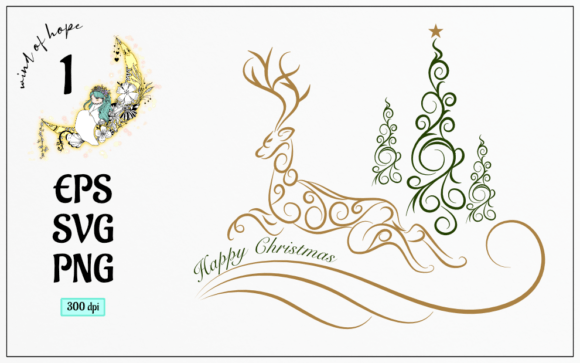 Christmas Reindeer with Pine Tree Swirl: A Versatile Design for Holiday Crafting