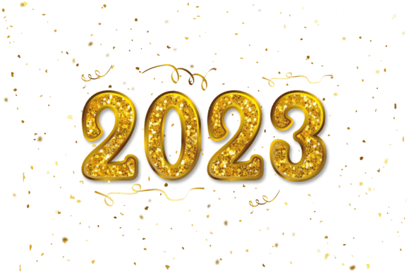 Golden Glitter Happy New Year 2023 Text: Elevating Digital Celebrations with High-Quality Design Assets
