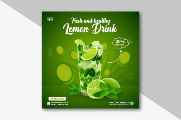 Lemon Drink Sale Social Media Post Design