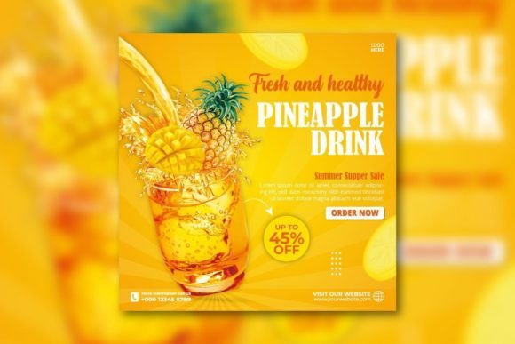 Pineapple Juice Sale Social Media Post Template